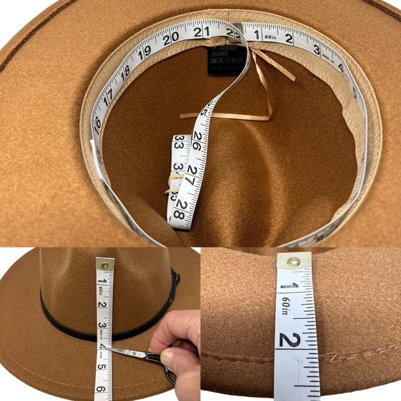 Unisex Fedora Hat Wide Brim Wool Blend Camel Brown OS Adjustable Western Cowboy - Picture 2 of 13